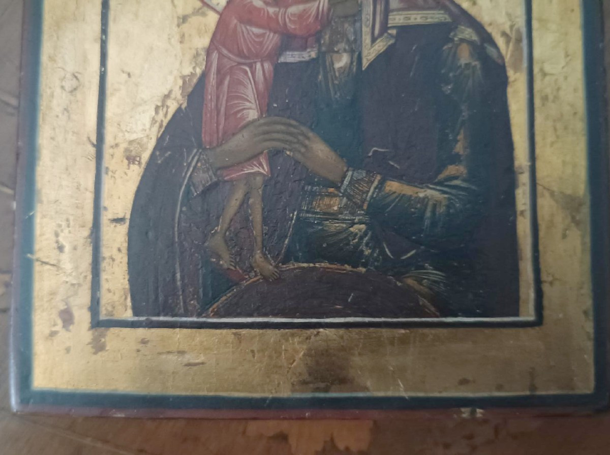 Antica Icona russa-fondo oro  vergine alla ricerca delle anime perdute-photo-3