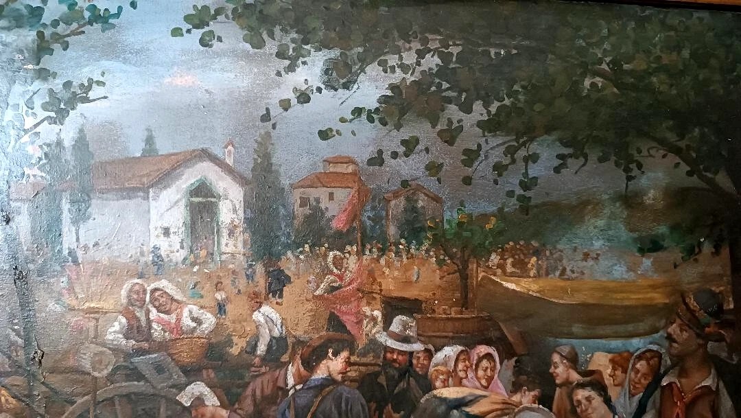 Grande olio su tela primi 900 raffigurante festa paesana del sud italia--photo-5