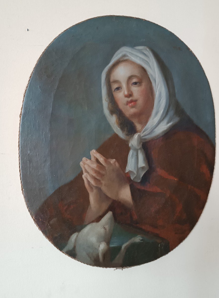 Bellissimo dipinto ovale raffigurante Santa Margherita Da Cortona,scuola toscana XVIII secolo-photo-6