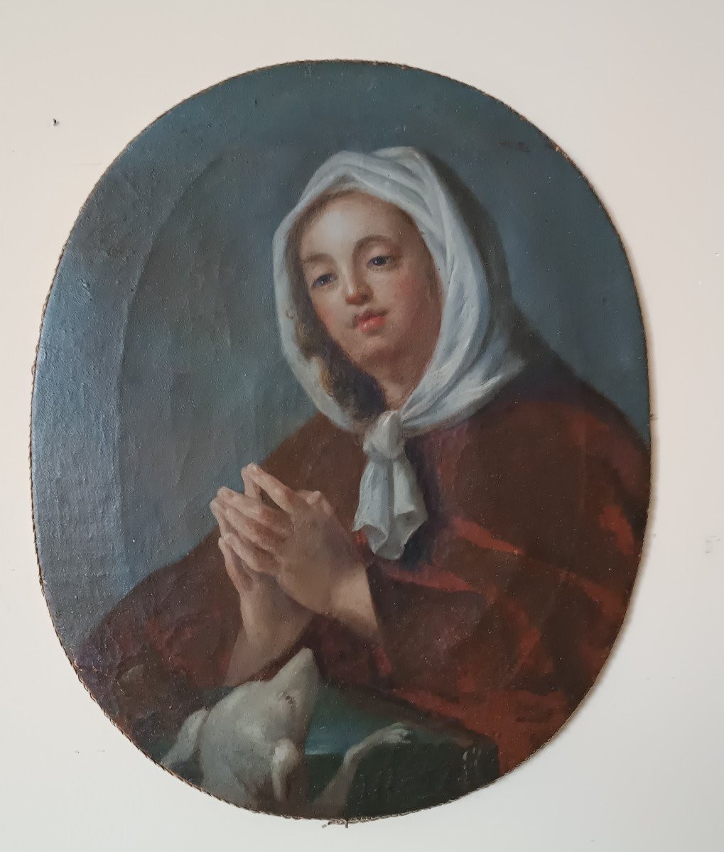 Bellissimo dipinto ovale raffigurante Santa Margherita Da Cortona,scuola toscana XVIII secolo