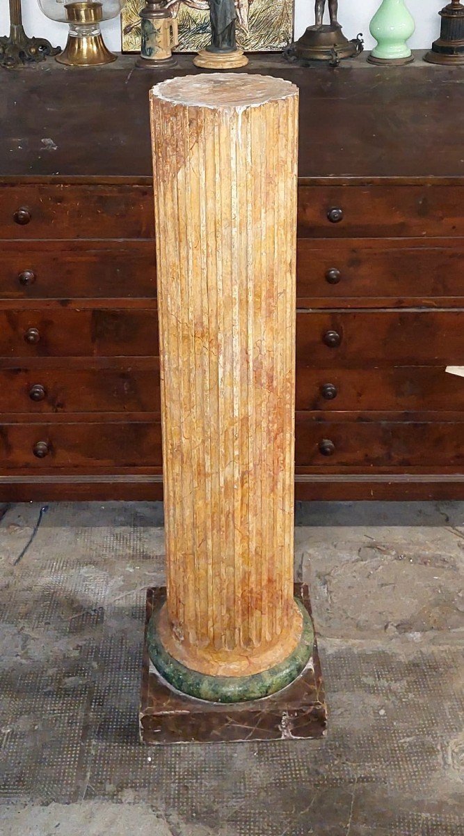 GRANDE COLONNA IN LEGNO LACCATA MARMORIZZATA  IMPERO ORIGINALE PRIMI 800-photo-2