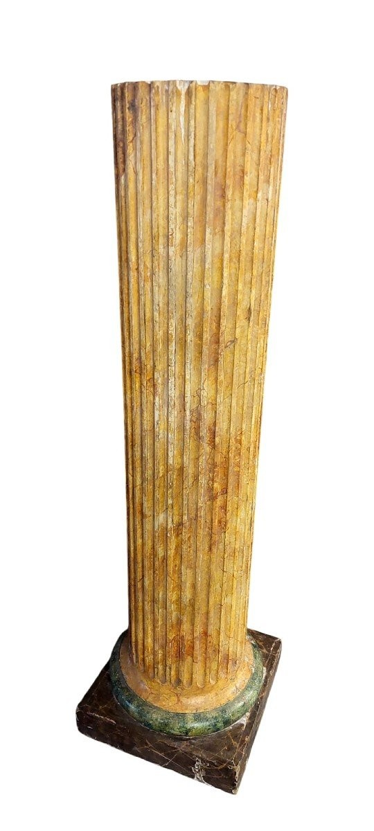 GRANDE COLONNA IN LEGNO LACCATA MARMORIZZATA  IMPERO ORIGINALE PRIMI 800