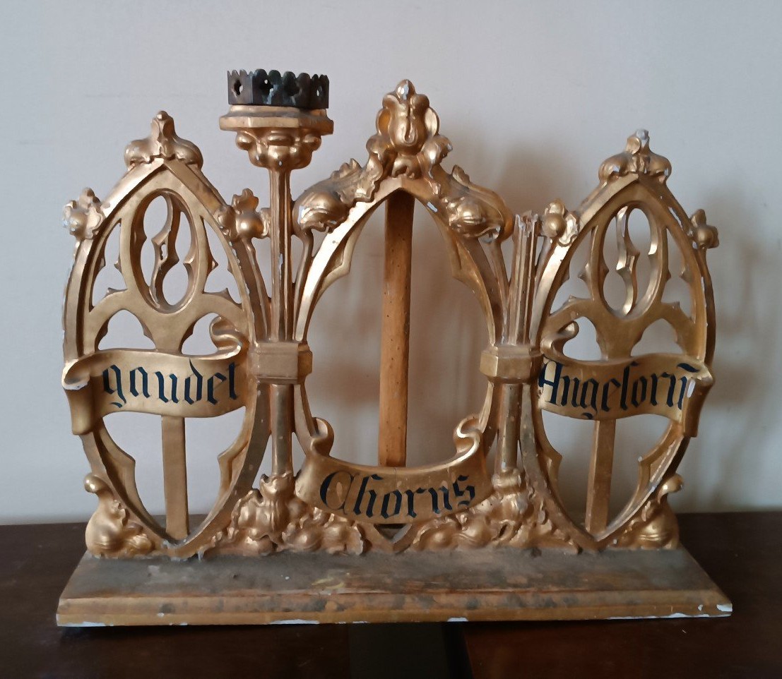 Trittico Candelieri legno dorato da altare neogotici-photo-2