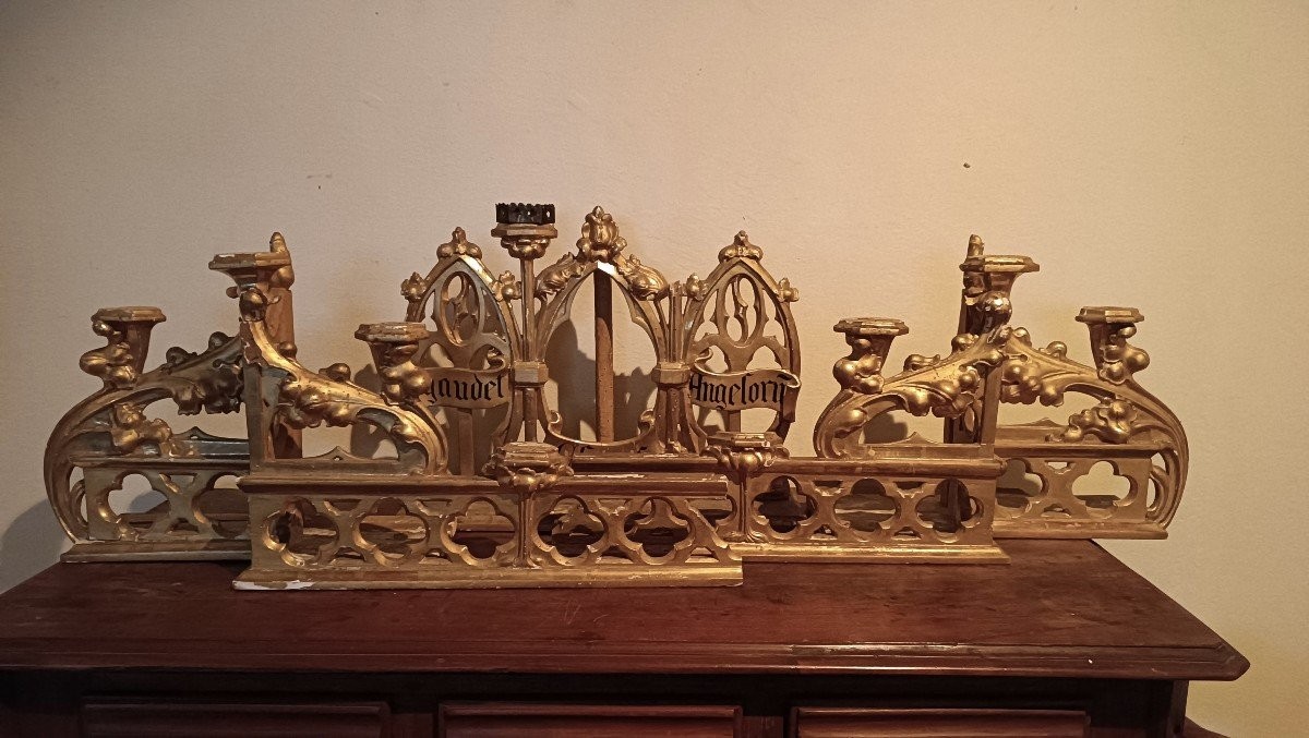 Trittico Candelieri legno dorato da altare neogotici-photo-3