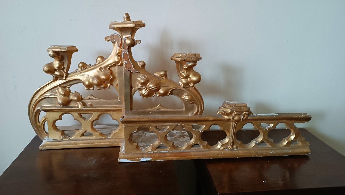 Trittico Candelieri legno dorato da altare neogotici-photo-4