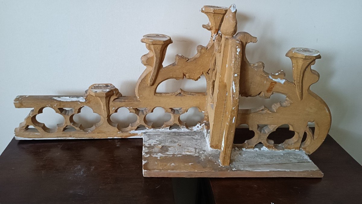 Trittico Candelieri legno dorato da altare neogotici-photo-5