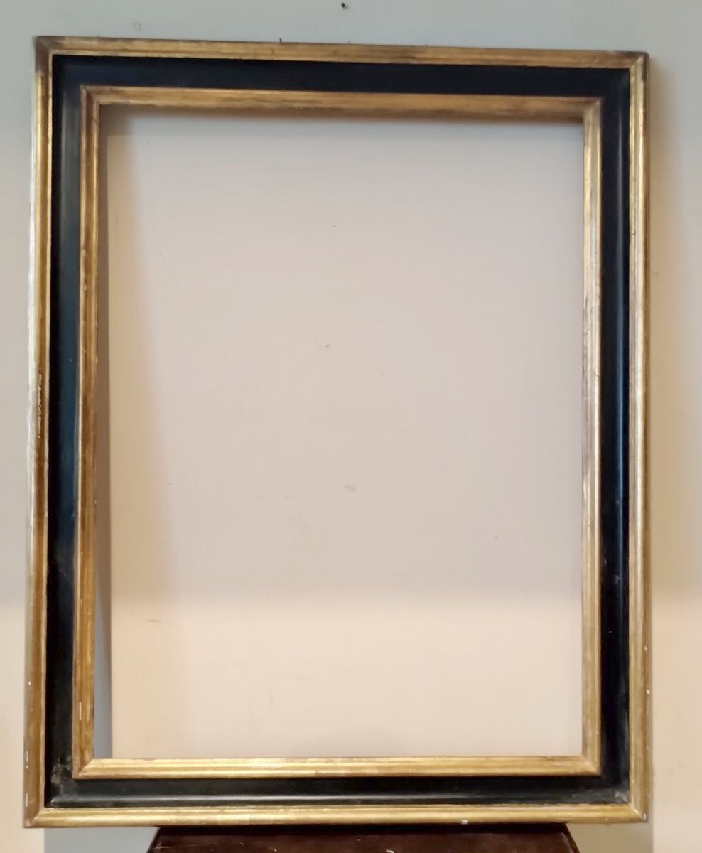 Grande cornice antica in legno annerito e dorato, di provenienza italiana-photo-2