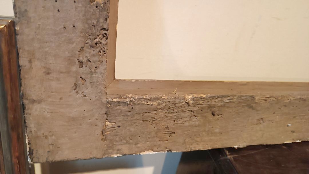 Grande cornice antica in legno annerito e dorato, di provenienza italiana-photo-7