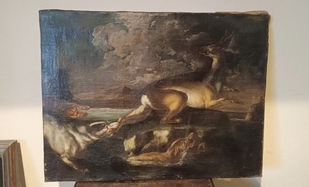 Scena Di Caccia - Dipinto Antico XVII Secolo Scuola Fiamminga -photo-3