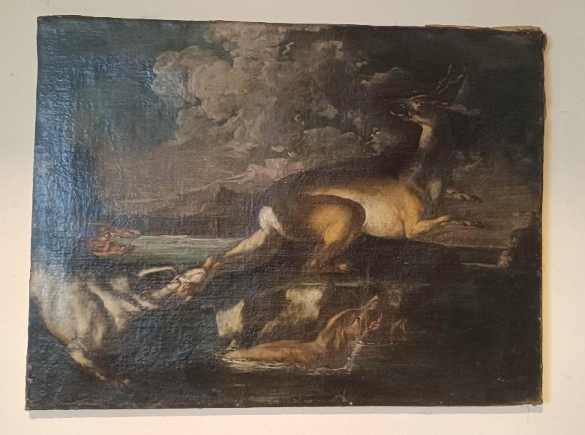 Scena Di Caccia - Dipinto Antico XVII Secolo Scuola Fiamminga 