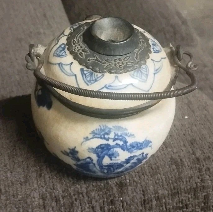 Vaso Ceramica Dipinti Blu Asia Cina Antico Porcellana XIX secolo Pipa Oppio-photo-3