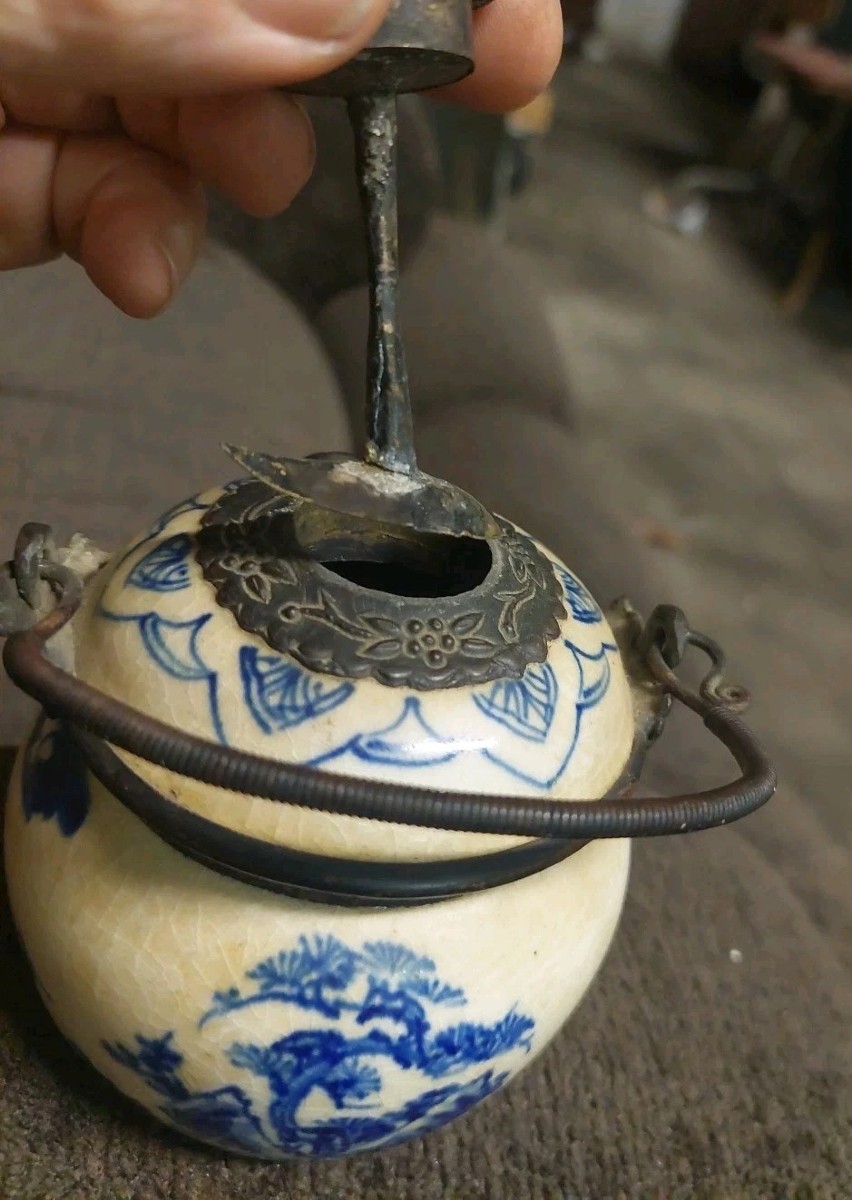Vaso Ceramica Dipinti Blu Asia Cina Antico Porcellana XIX secolo Pipa Oppio-photo-4