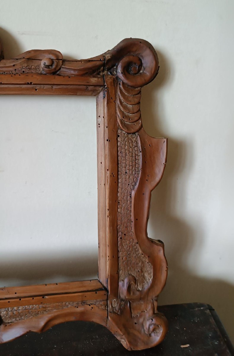 cornice antica in legno di frutto intagliato-photo-2