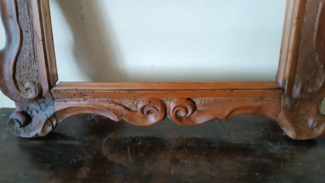cornice antica in legno di frutto intagliato-photo-3