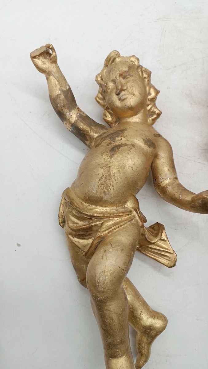 Antica Coppia di angeli dorati in legno_H.40 CM-photo-3