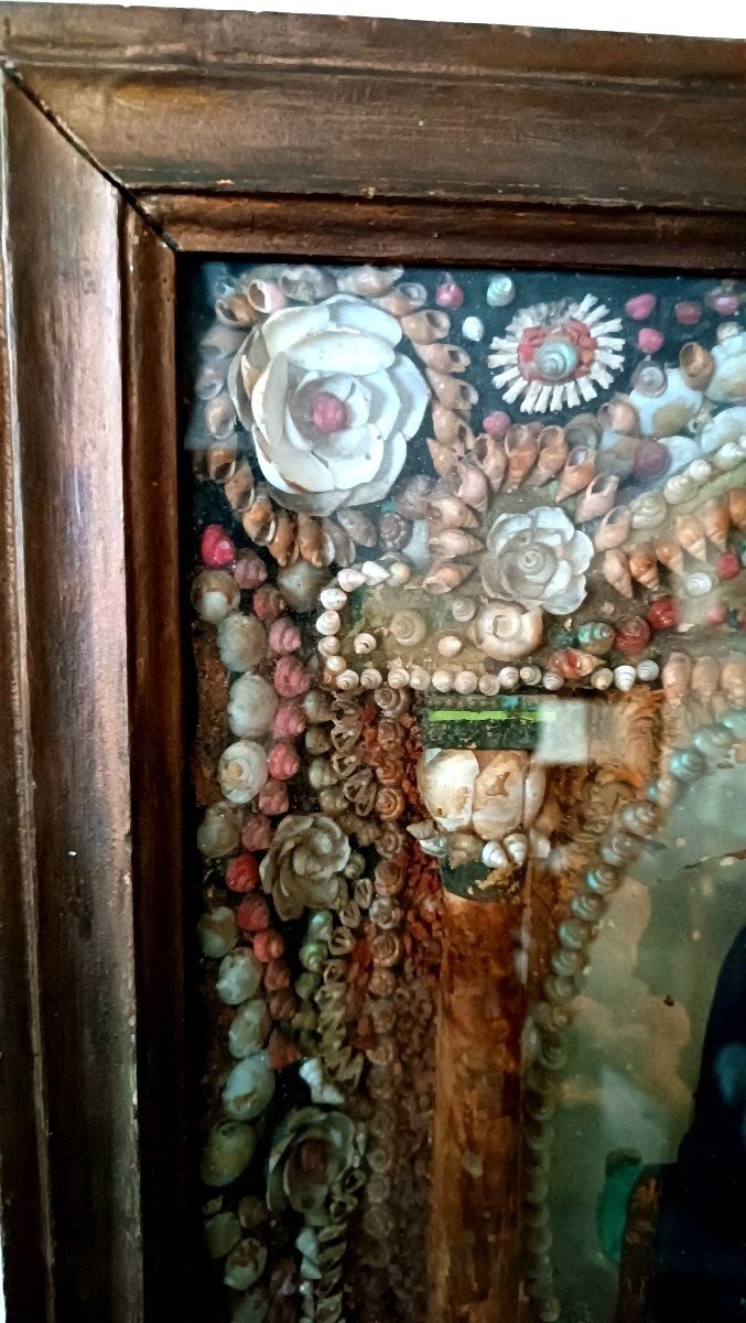 Grande esecuzione Madonna di Montenero in teca corallo e conchiglie  XIX secolo-photo-1