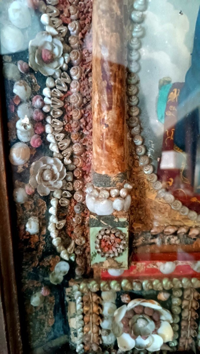 Grande esecuzione Madonna di Montenero in teca corallo e conchiglie  XIX secolo-photo-4
