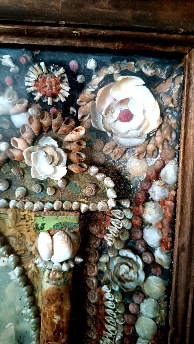 Grande esecuzione Madonna di Montenero in teca corallo e conchiglie  XIX secolo-photo-6