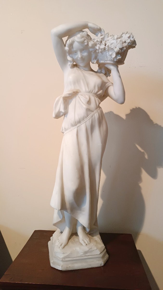 SCULTURA ALABASTRO fioraia FIGURA FEMMINILE DONNA FINE 800 PRIMI 900 ITALIA-photo-2