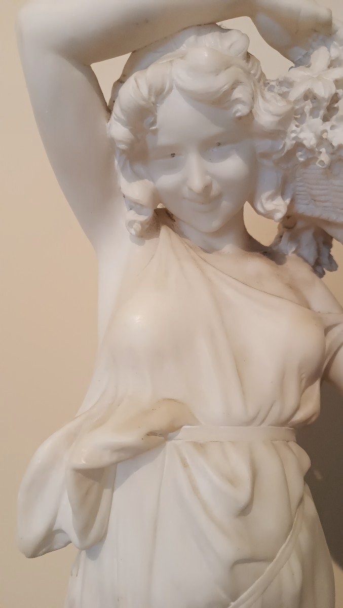 SCULTURA ALABASTRO fioraia FIGURA FEMMINILE DONNA FINE 800 PRIMI 900 ITALIA-photo-3
