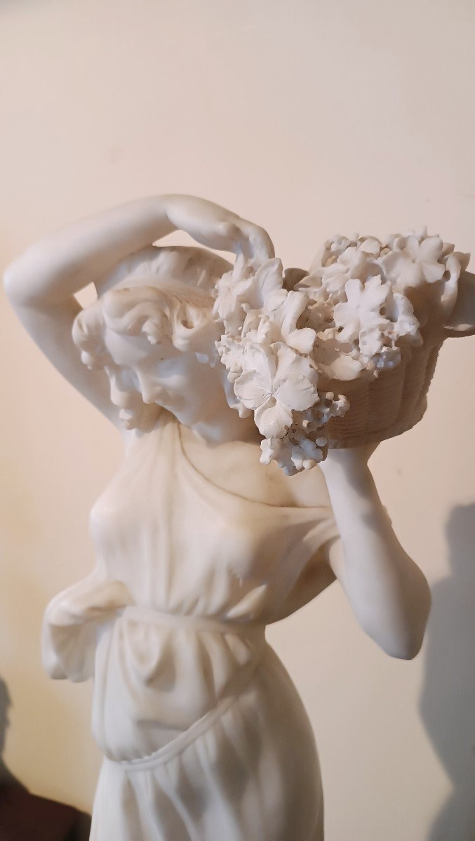 SCULTURA ALABASTRO fioraia FIGURA FEMMINILE DONNA FINE 800 PRIMI 900 ITALIA-photo-2