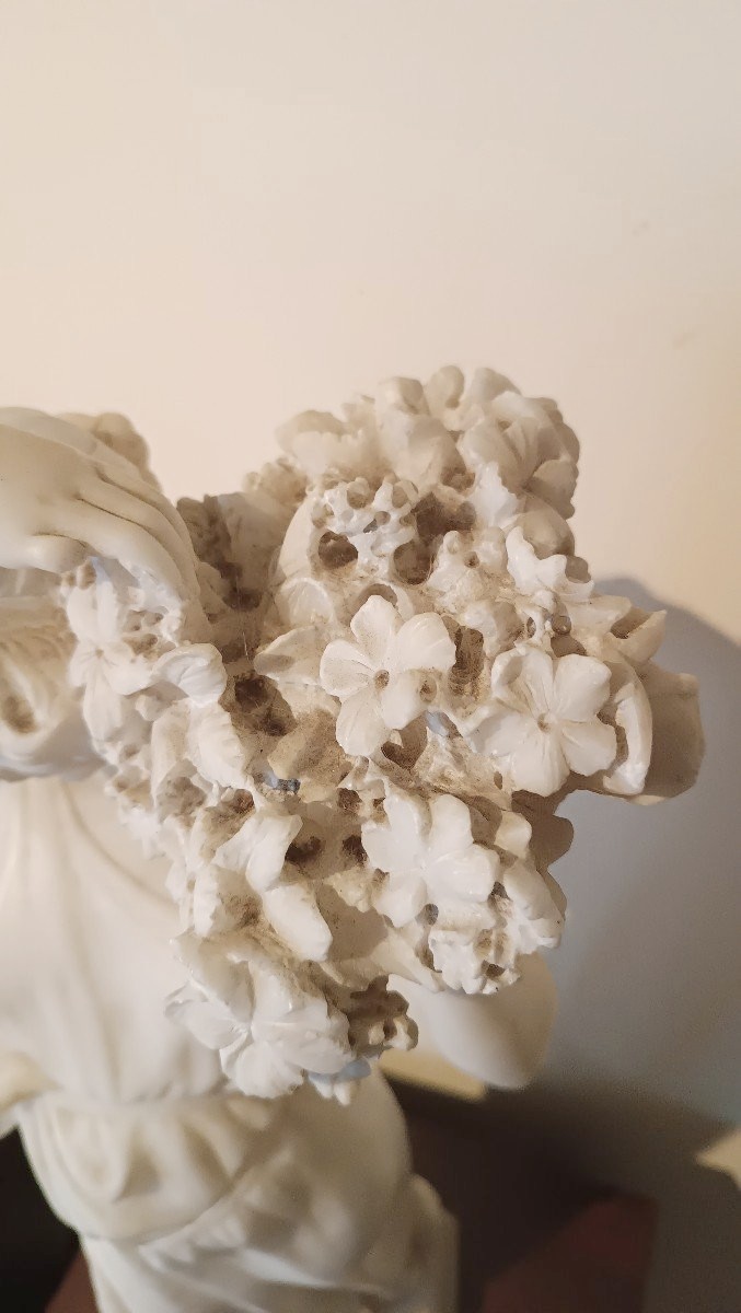 SCULTURA ALABASTRO fioraia FIGURA FEMMINILE DONNA FINE 800 PRIMI 900 ITALIA-photo-3