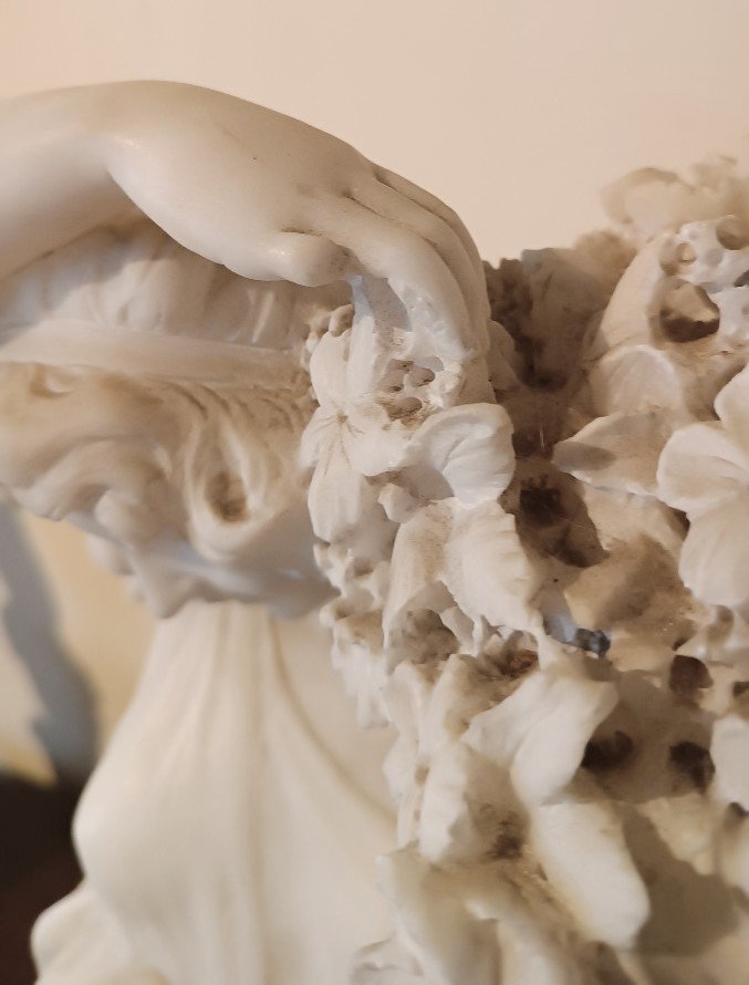 SCULTURA ALABASTRO fioraia FIGURA FEMMINILE DONNA FINE 800 PRIMI 900 ITALIA-photo-4