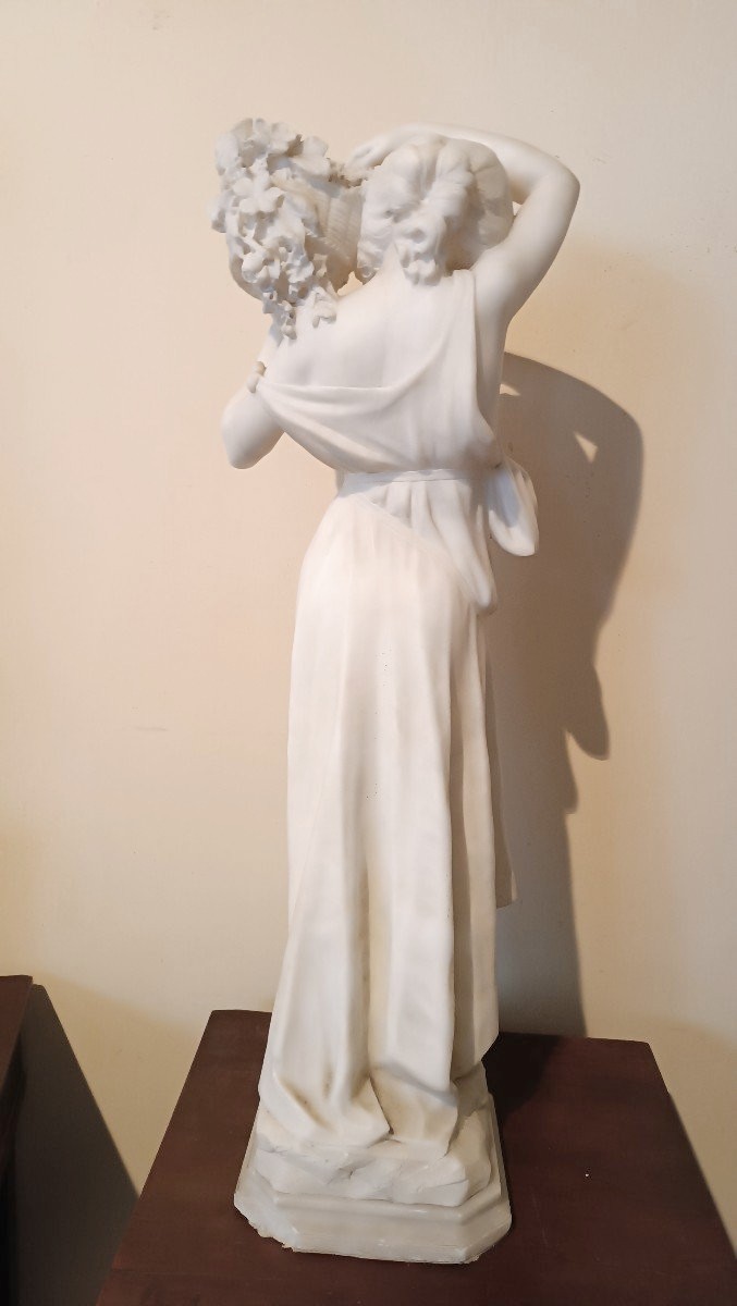 SCULTURA ALABASTRO fioraia FIGURA FEMMINILE DONNA FINE 800 PRIMI 900 ITALIA-photo-6