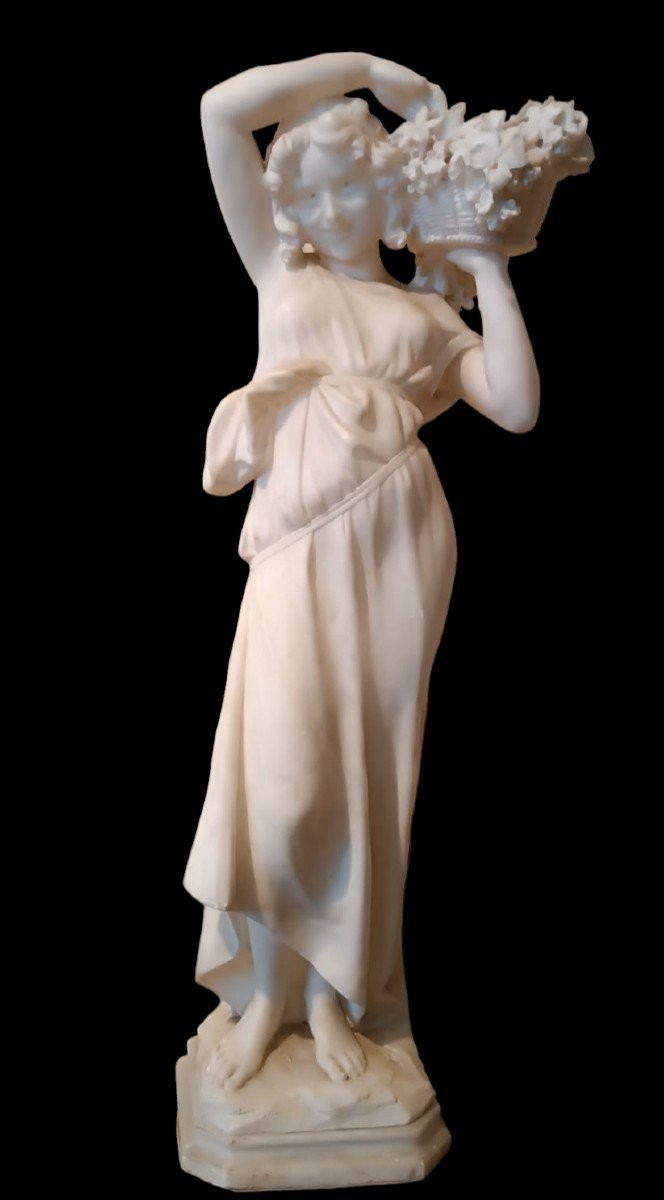 SCULTURA ALABASTRO fioraia FIGURA FEMMINILE DONNA FINE 800 PRIMI 900 ITALIA