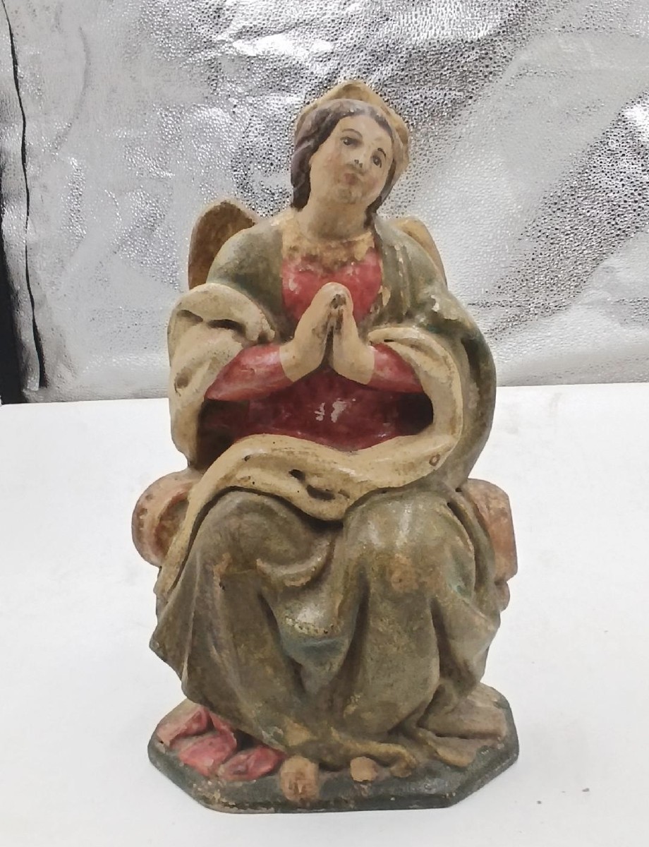 Scultura il legno policromo raffigurante madonna -xviii secolo italia-photo-2
