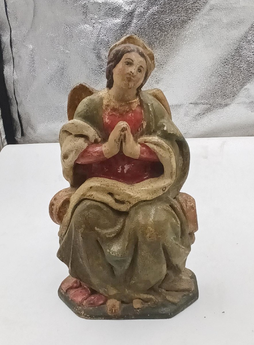 Scultura il legno policromo raffigurante madonna -xviii secolo italia