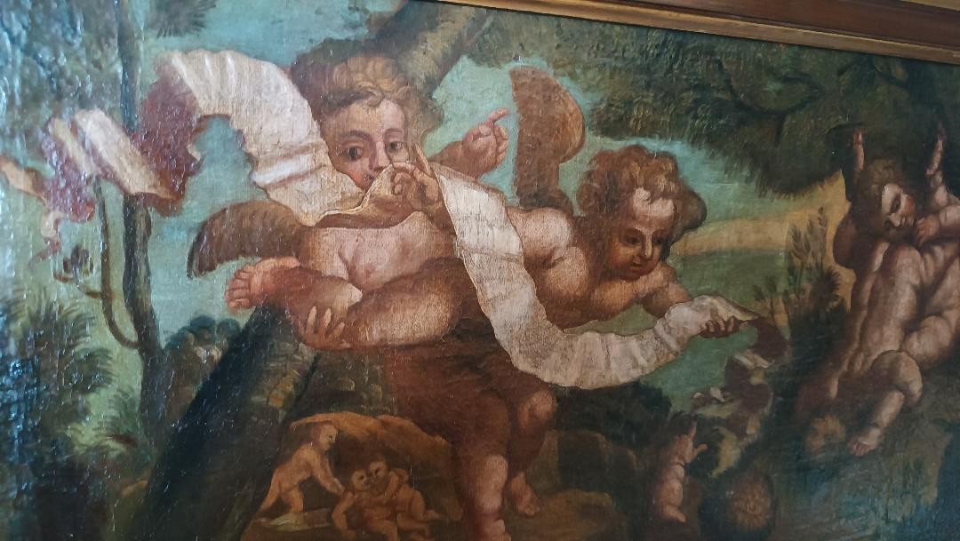 Antico dipinto olio su tela ,cherubini ,scuola italiana XVIII secolo-photo-2