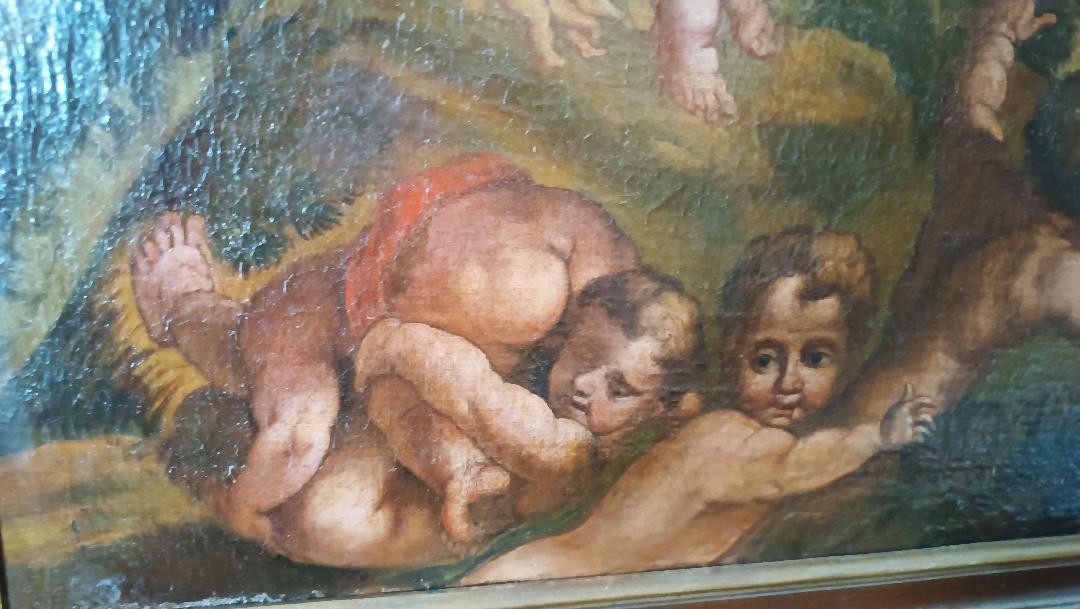 Antico dipinto olio su tela ,cherubini ,scuola italiana XVIII secolo-photo-3