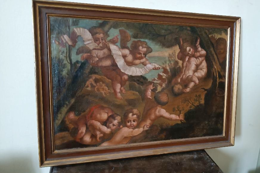 Antico dipinto olio su tela ,cherubini ,scuola italiana XVIII secolo