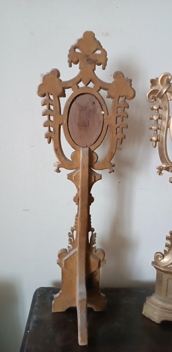 Grande coppia di reliquiari in legno dorato-stile neogotico -h.80 cm-photo-4