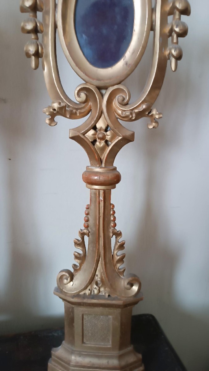 Grande coppia di reliquiari in legno dorato-stile neogotico -h.80 cm-photo-2