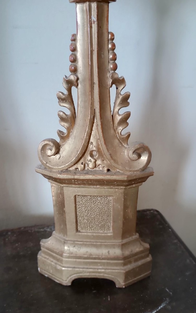 Grande coppia di reliquiari in legno dorato-stile neogotico -h.80 cm-photo-3