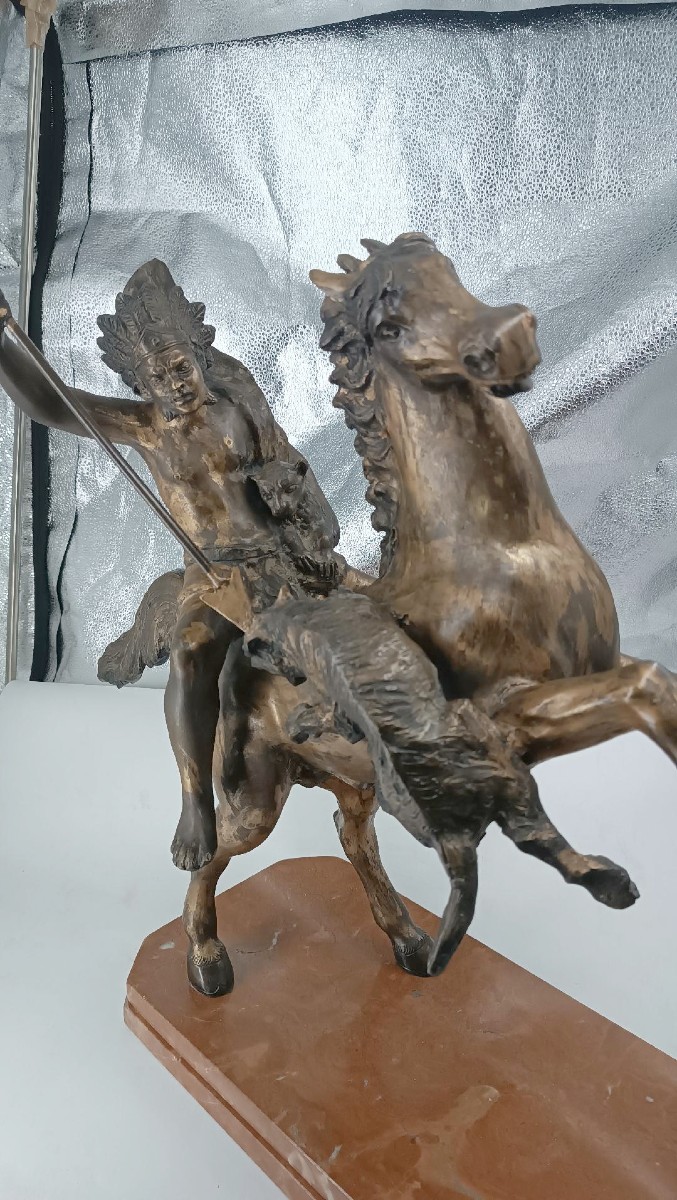 Grande scultura bronzo raffigurante indiano a cavallo -Tommaso Campajola (1890 - 1968)-photo-3