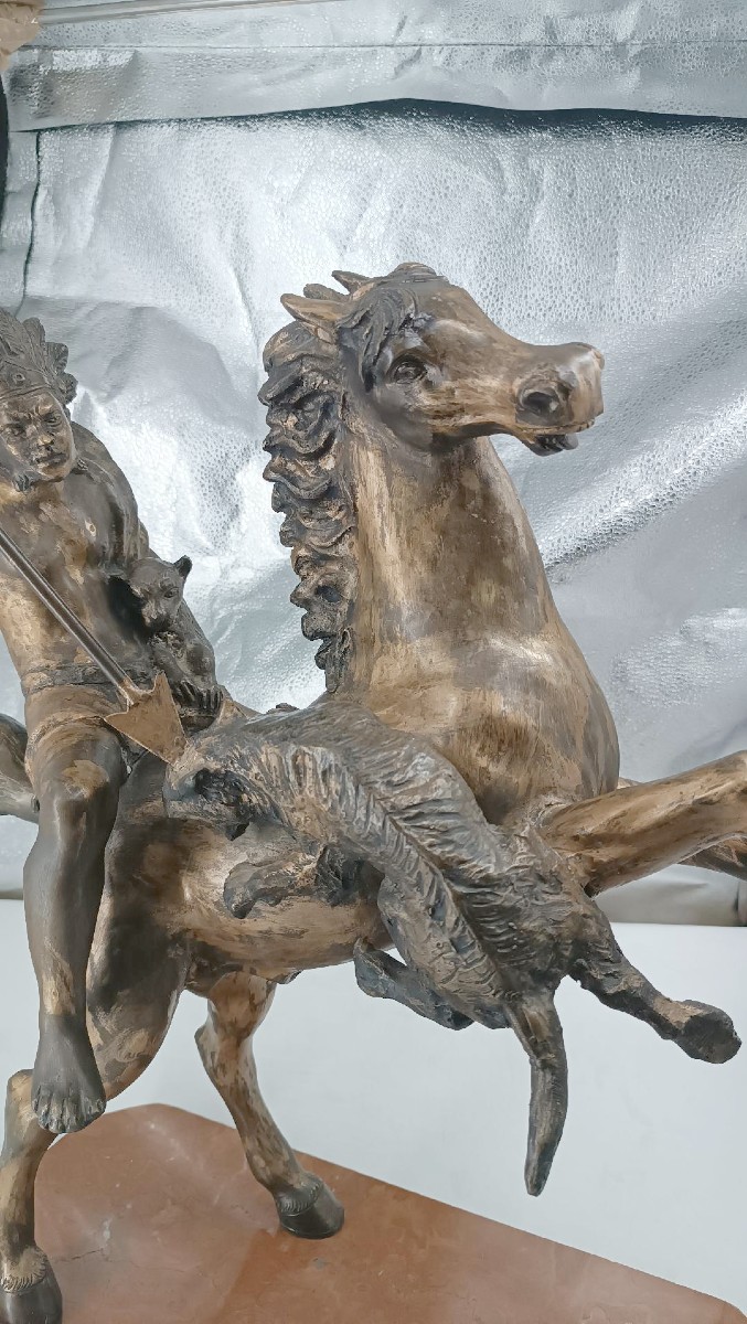 Grande scultura bronzo raffigurante indiano a cavallo -Tommaso Campajola (1890 - 1968)-photo-4