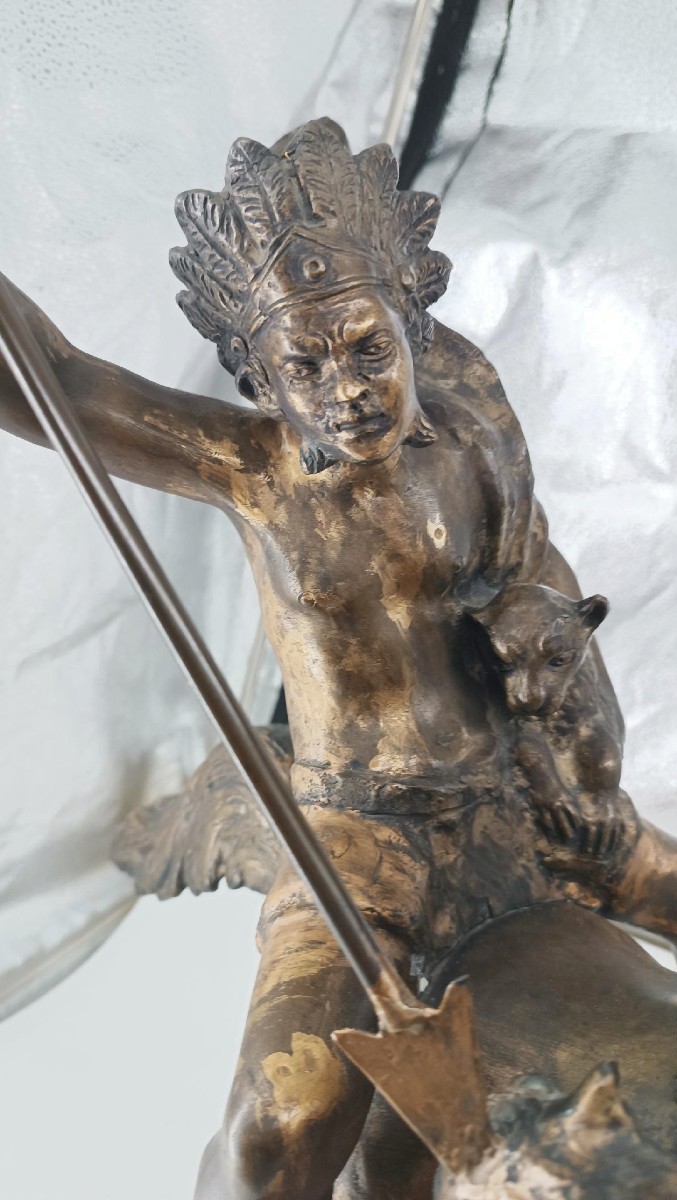 Grande scultura bronzo raffigurante indiano a cavallo -Tommaso Campajola (1890 - 1968)-photo-2