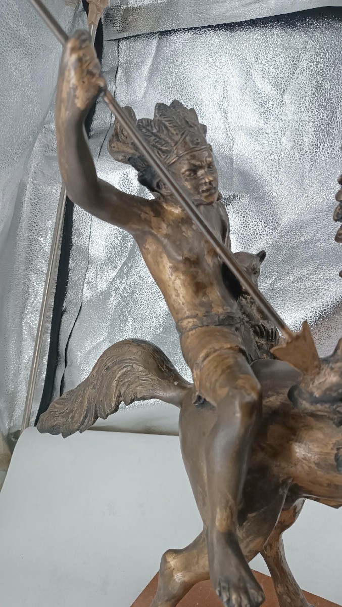Grande scultura bronzo raffigurante indiano a cavallo -Tommaso Campajola (1890 - 1968)-photo-3