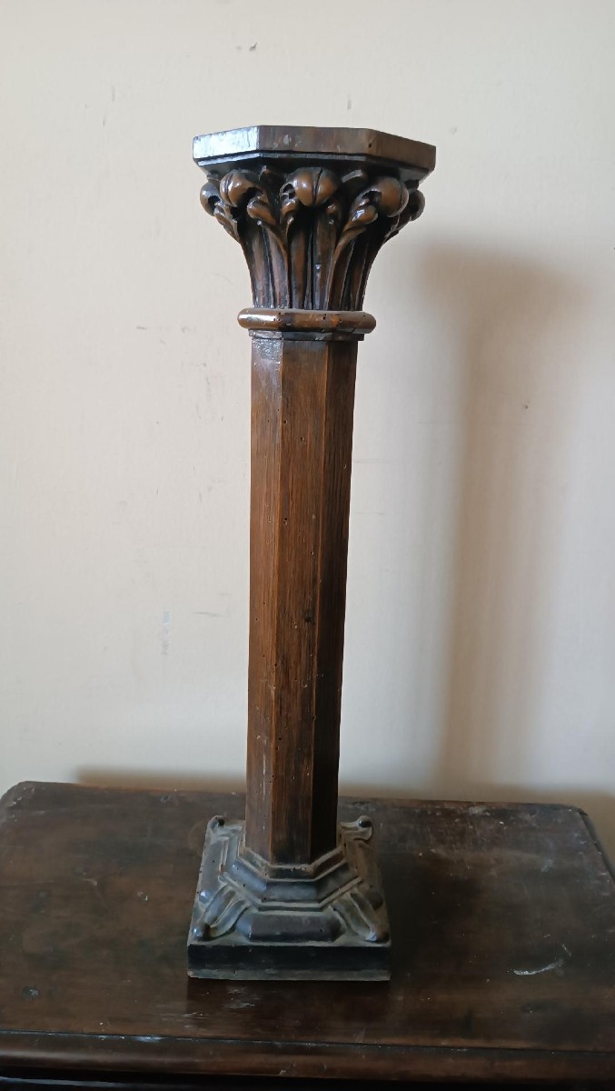 candeliere antico capitello legno di frutto intagliato XIX secolo-photo-2