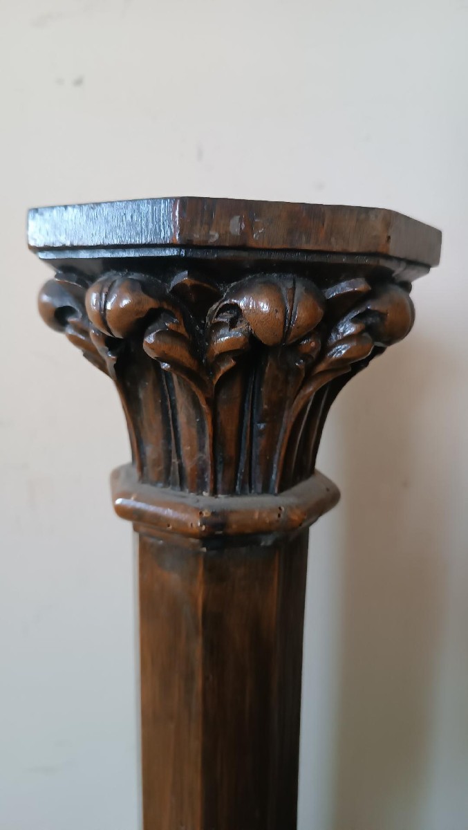 candeliere antico capitello legno di frutto intagliato XIX secolo-photo-4