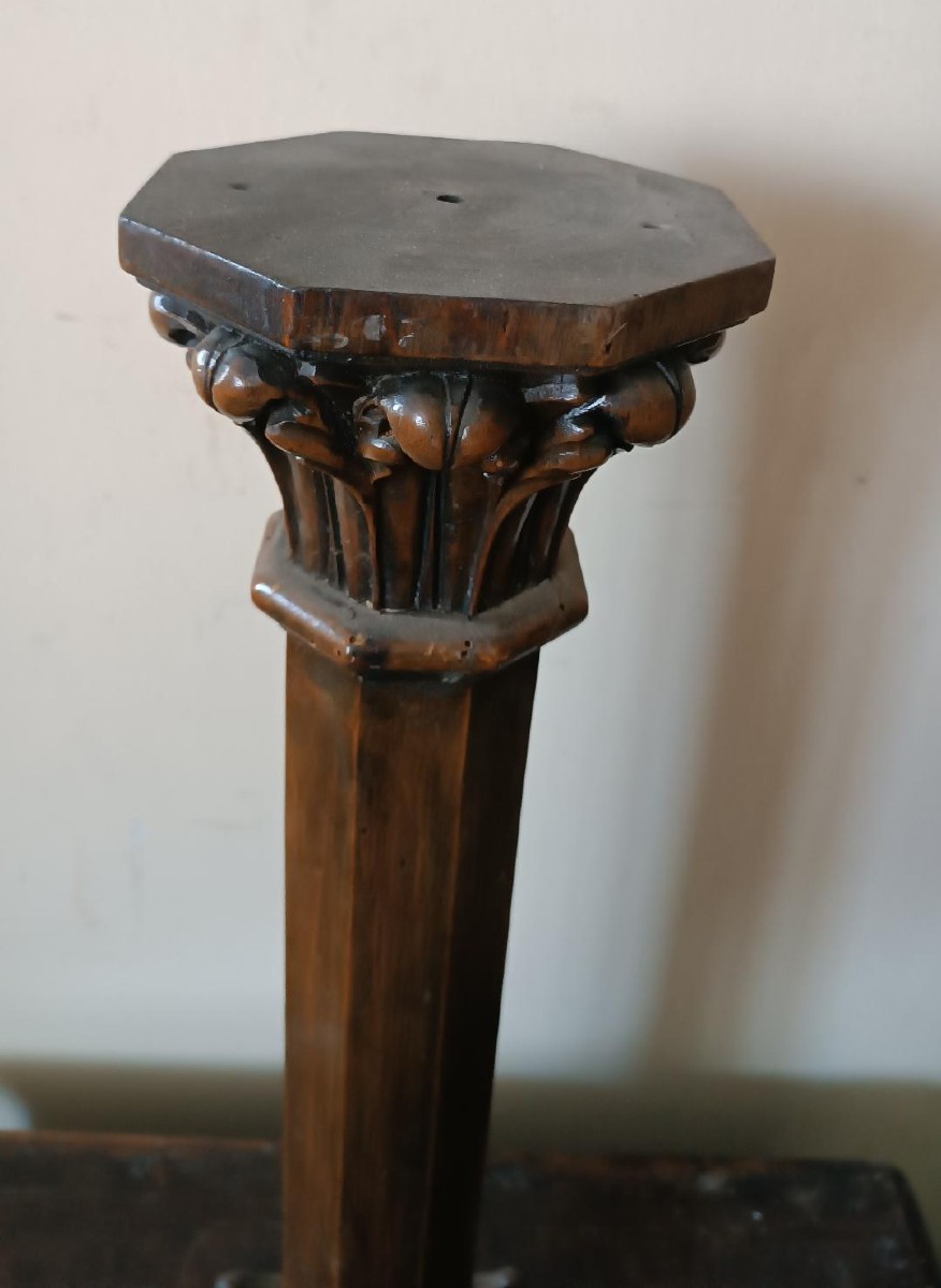 candeliere antico capitello legno di frutto intagliato XIX secolo-photo-1