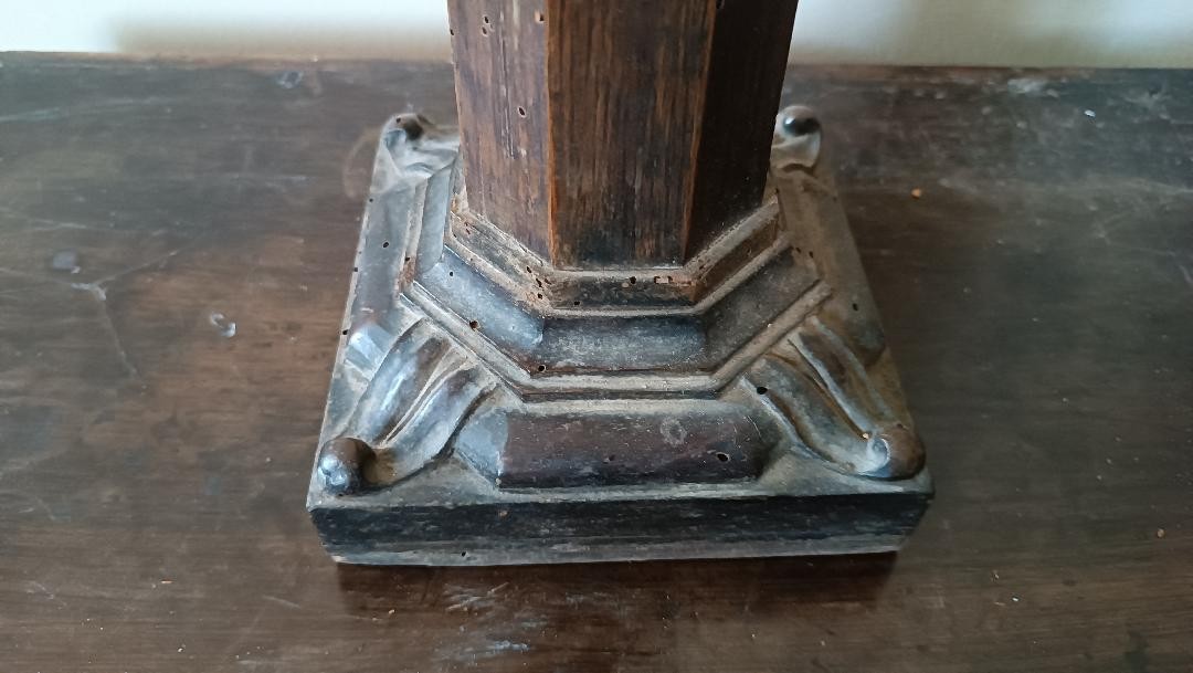candeliere antico capitello legno di frutto intagliato XIX secolo-photo-3