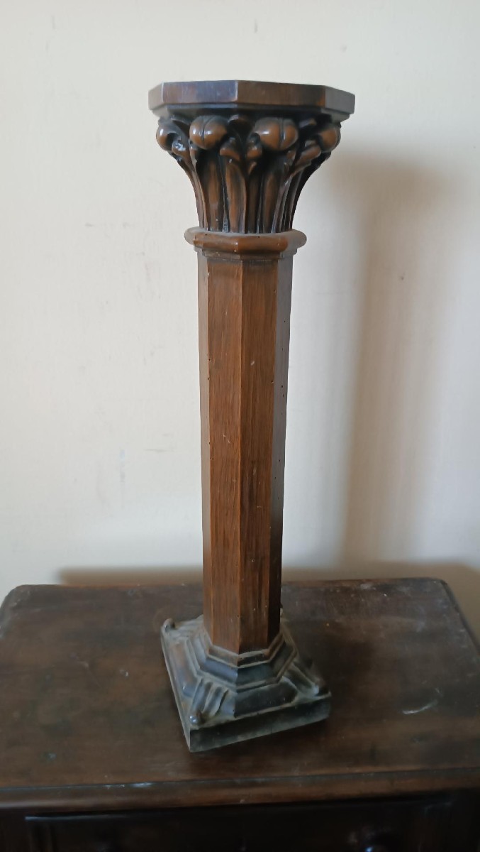 candeliere antico capitello legno di frutto intagliato XIX secolo-photo-4