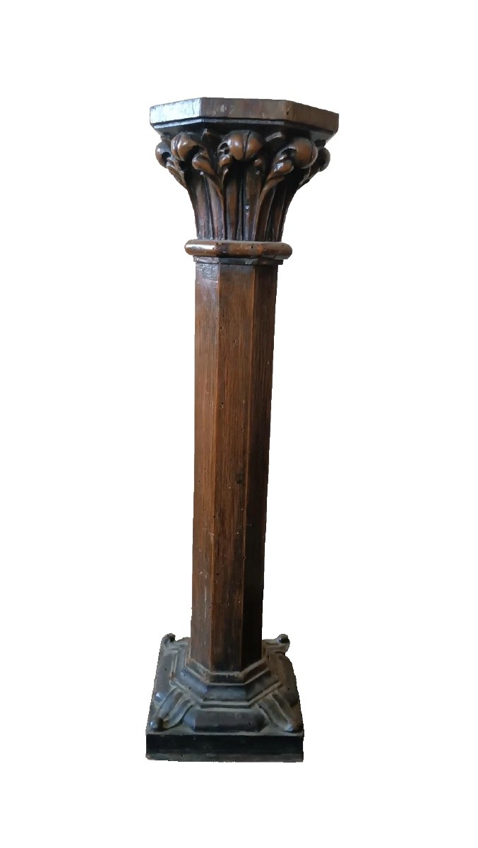 candeliere antico capitello legno di frutto intagliato XIX secolo