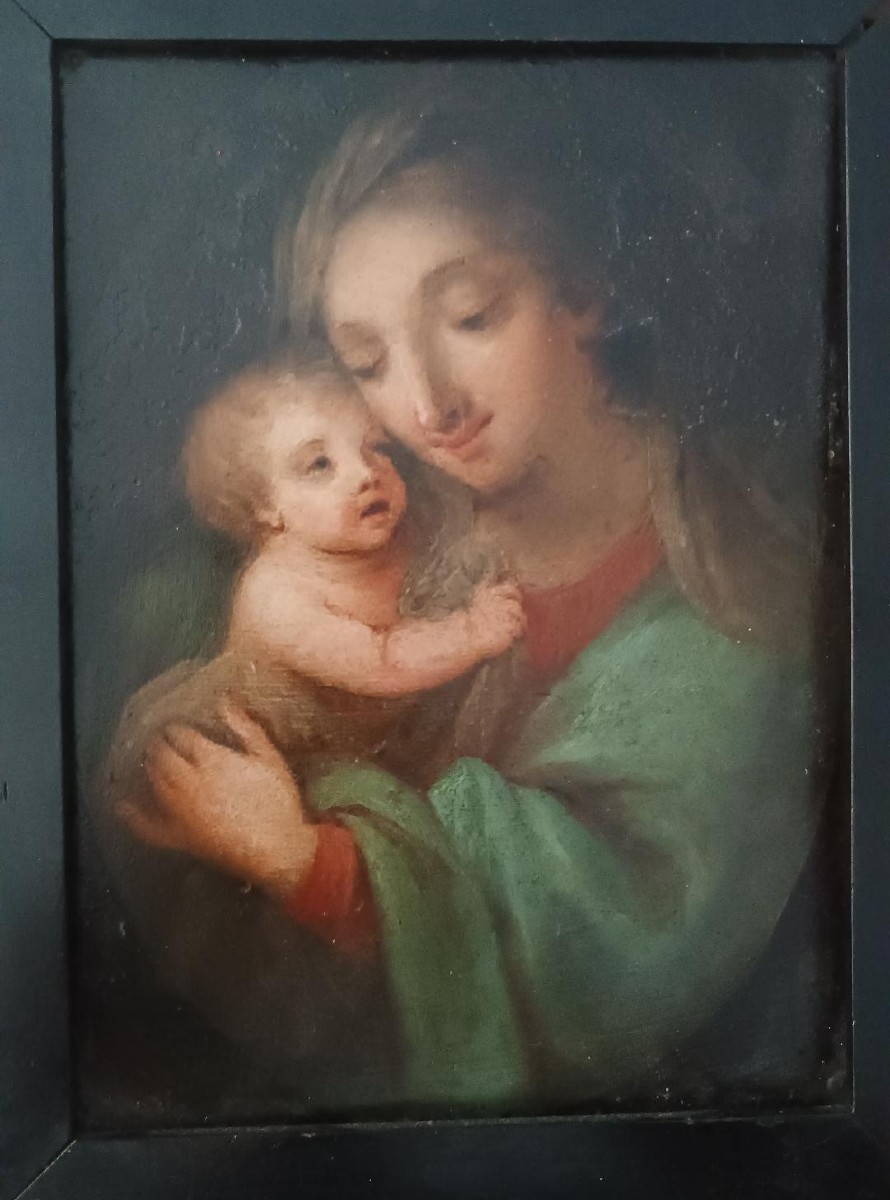 Antico dipinto su rame-madonna con bambino -scuola italiana-photo-3