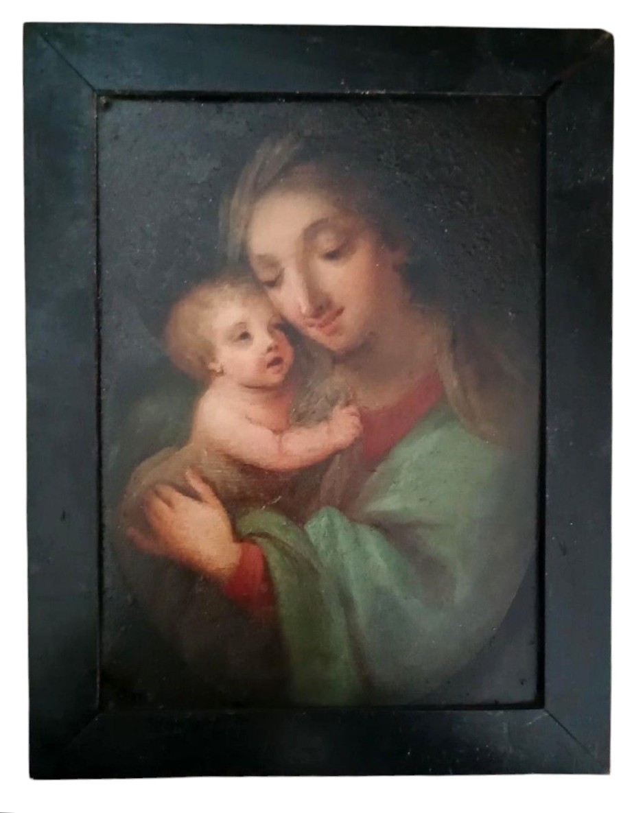 Antico dipinto su rame-madonna con bambino -scuola italiana