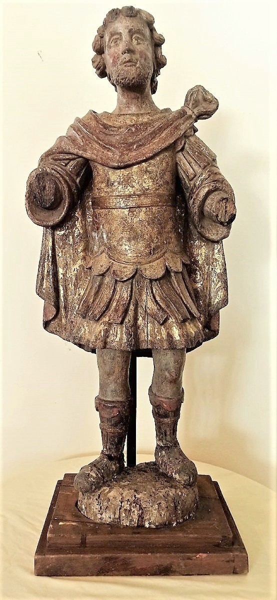 Scultura raffigurante Santo guerriero - Legno policromo e dorato-XVI SECOLO ITALIA-photo-2